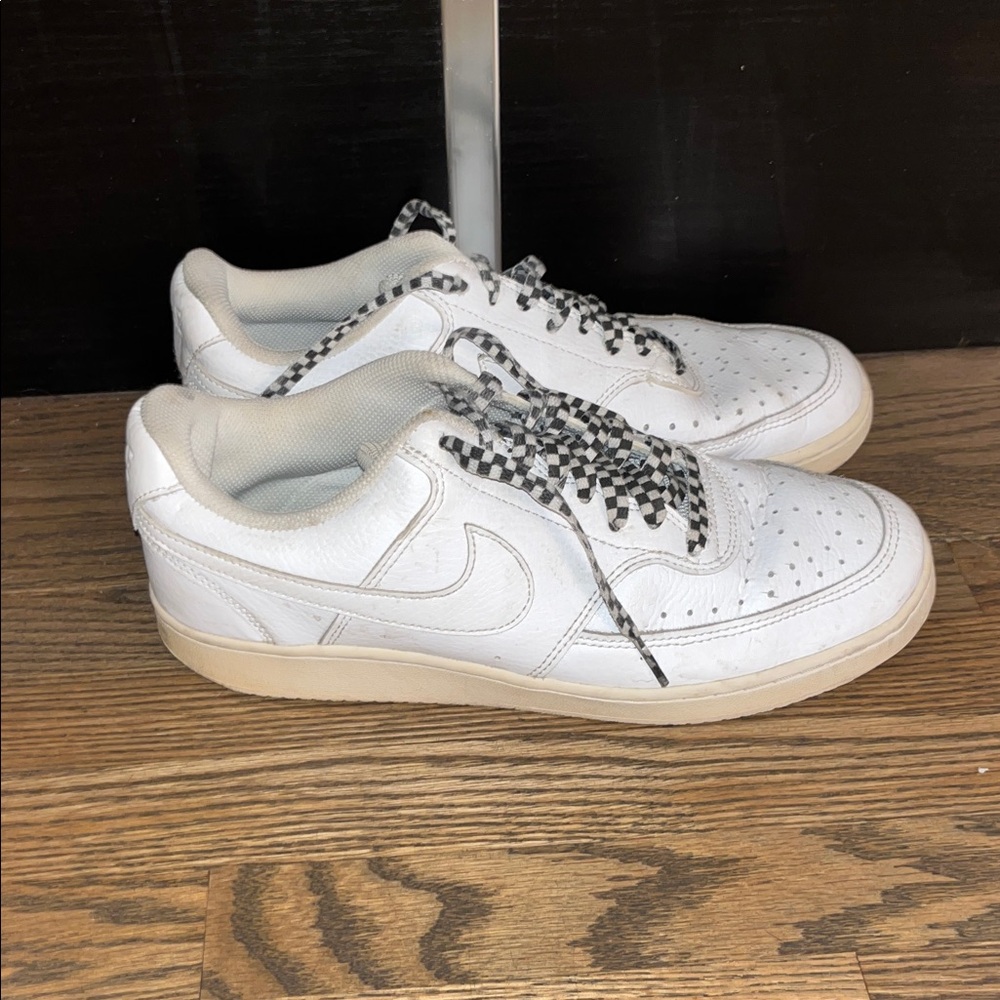 White Sneakers with Checkered Laces
